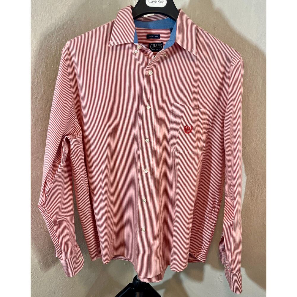 Chaps men's long-sleeve button-down Tall XL with red stripes.